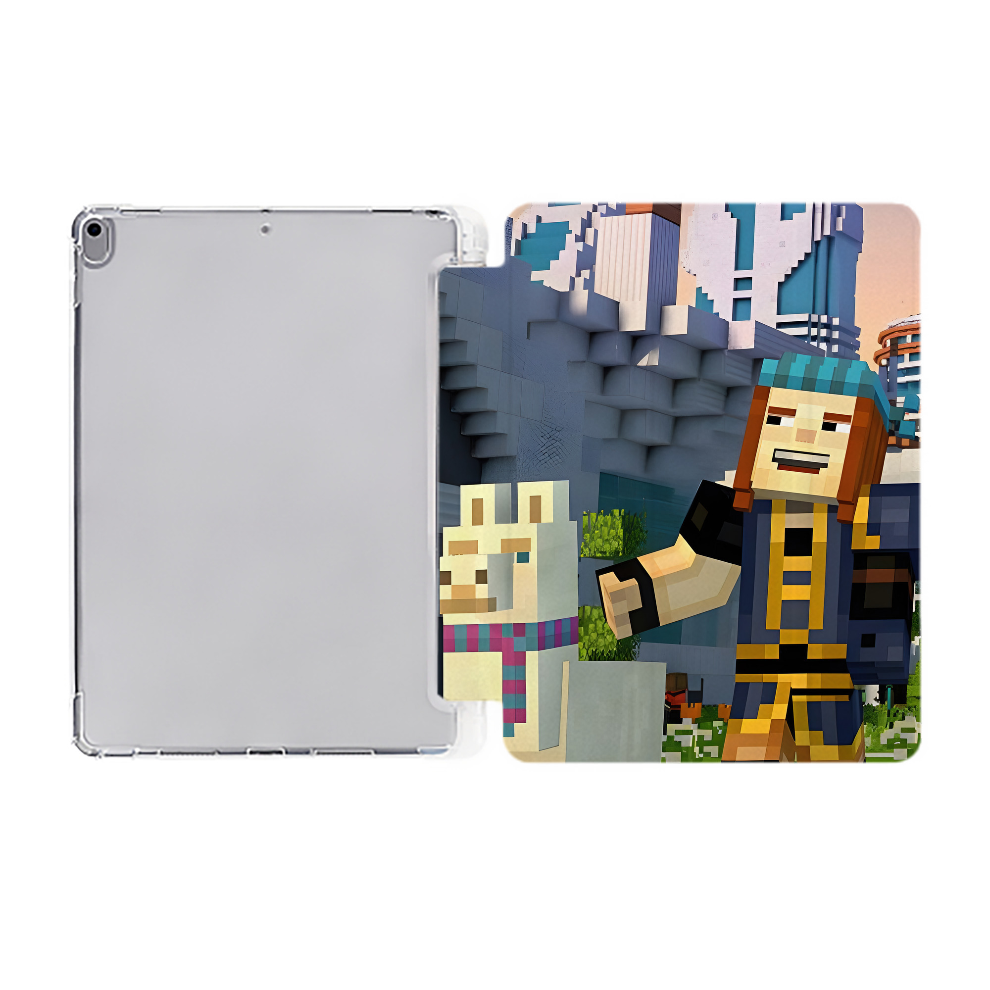 （画像用） マインクラフト ブロックの世界 Minecraft MC Block world IPad ケース ペン収納付き 三つ折りスタンド PUレザー×シリコン 対応機種9.5/10.5/10.9インチ